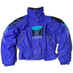 VTG EDELWEISS SKIWEAR Women Medium Purplish Blue Lined Nylon Zip Snap Ski Jacket
